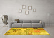 Machine Washable Patchwork Yellow Transitional Rug in a Living Room, wshcon1395yw