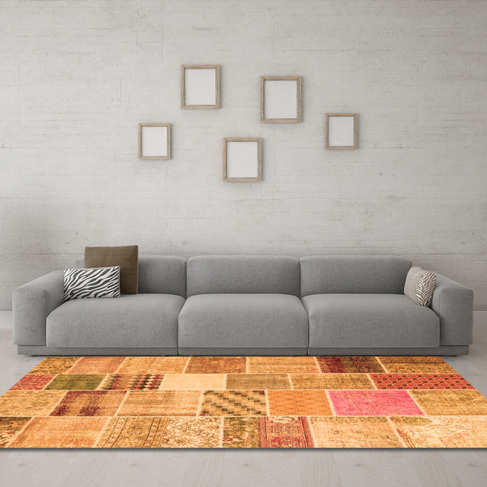 Machine Washable Patchwork Orange Transitional Area Rugs in a Living Room, wshcon1395org