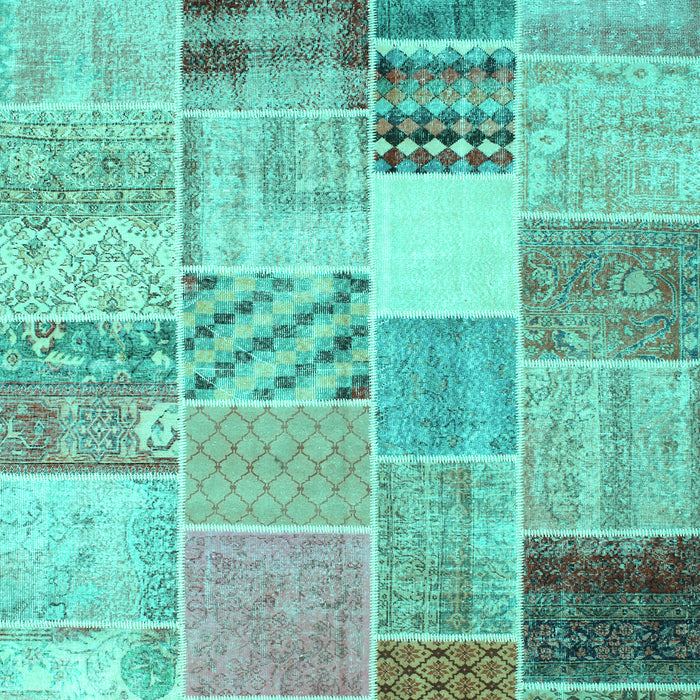 Machine Washable Patchwork Turquoise Transitional Area Rugs, wshcon1395turq
