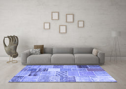 Machine Washable Patchwork Blue Transitional Rug in a Living Room, wshcon1395blu