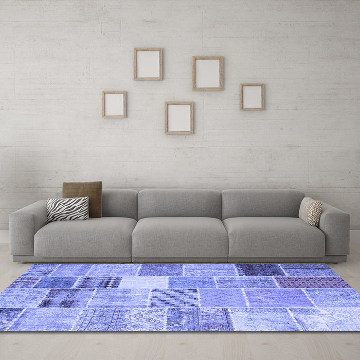 Machine Washable Patchwork Blue Transitional Rug in a Living Room, wshcon1395blu