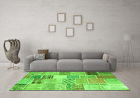 Machine Washable Patchwork Green Transitional Rug, wshcon1395grn