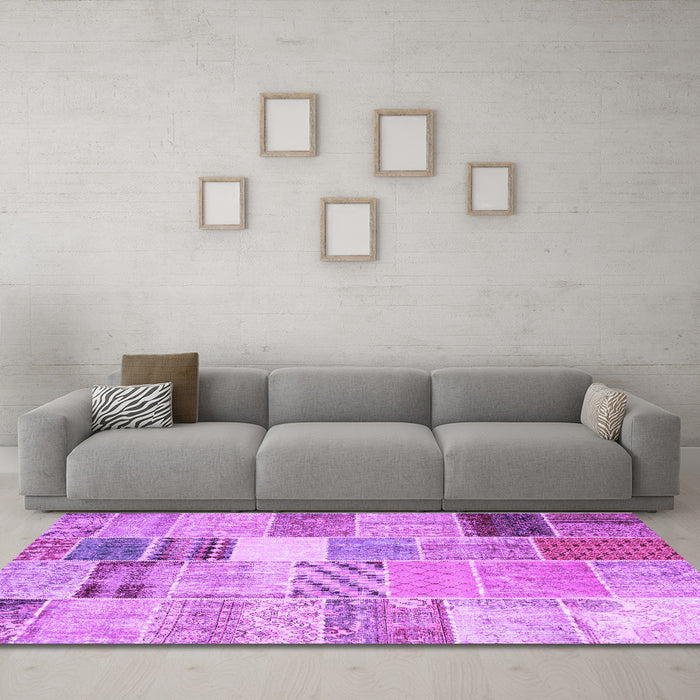 Machine Washable Patchwork Purple Transitional Area Rugs in a Living Room, wshcon1395pur
