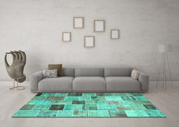 Machine Washable Patchwork Turquoise Transitional Area Rugs in a Living Room,, wshcon1396turq