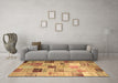 Machine Washable Patchwork Brown Transitional Rug in a Living Room,, wshcon1396brn