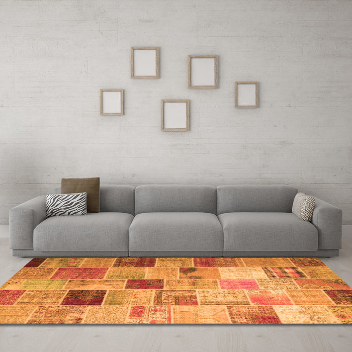 Machine Washable Patchwork Orange Transitional Area Rugs in a Living Room, wshcon1396org