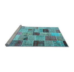 Sideview of Machine Washable Patchwork Light Blue Transitional Rug, wshcon1396lblu