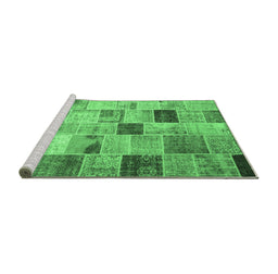 Sideview of Machine Washable Patchwork Emerald Green Transitional Area Rugs, wshcon1396emgrn