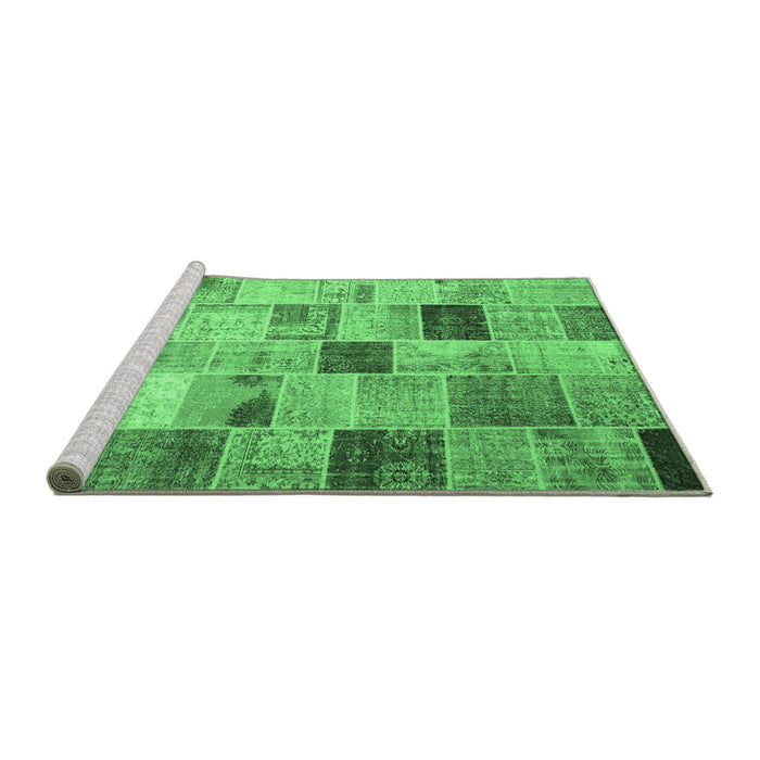 Sideview of Machine Washable Patchwork Emerald Green Transitional Area Rugs, wshcon1396emgrn