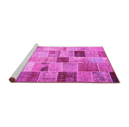 Sideview of Machine Washable Patchwork Pink Transitional Rug, wshcon1396pnk