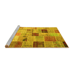 Sideview of Machine Washable Patchwork Yellow Transitional Rug, wshcon1396yw