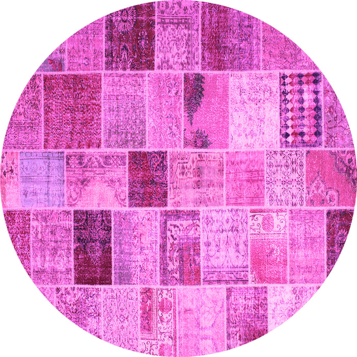 Round Machine Washable Patchwork Pink Transitional Rug, wshcon1396pnk