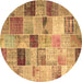 Round Patchwork Brown Transitional Rug, con1396brn