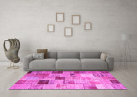 Machine Washable Patchwork Pink Transitional Rug, wshcon1396pnk