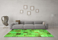 Machine Washable Patchwork Green Transitional Rug, wshcon1396grn