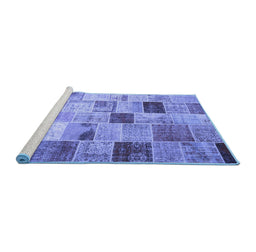 Sideview of Machine Washable Patchwork Blue Transitional Rug, wshcon1396blu
