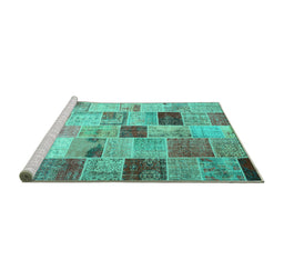 Sideview of Machine Washable Patchwork Turquoise Transitional Area Rugs, wshcon1396turq