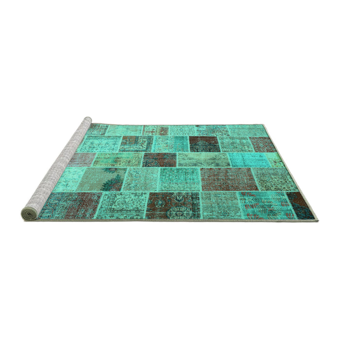 Sideview of Machine Washable Patchwork Turquoise Transitional Area Rugs, wshcon1396turq