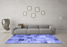 Machine Washable Patchwork Blue Transitional Rug in a Living Room, wshcon1396blu