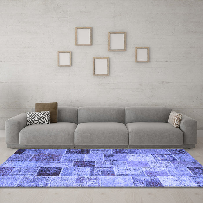Machine Washable Patchwork Blue Transitional Rug in a Living Room, wshcon1396blu