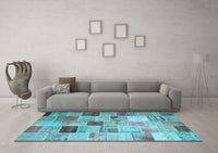 Machine Washable Patchwork Light Blue Transitional Rug, wshcon1396lblu