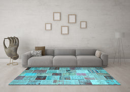 Machine Washable Patchwork Light Blue Transitional Rug in a Living Room, wshcon1396lblu