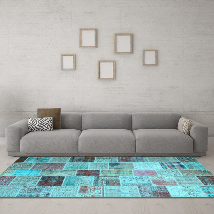 Machine Washable Patchwork Light Blue Transitional Rug in a Living Room, wshcon1396lblu
