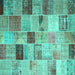 Square Machine Washable Patchwork Turquoise Transitional Area Rugs, wshcon1396turq