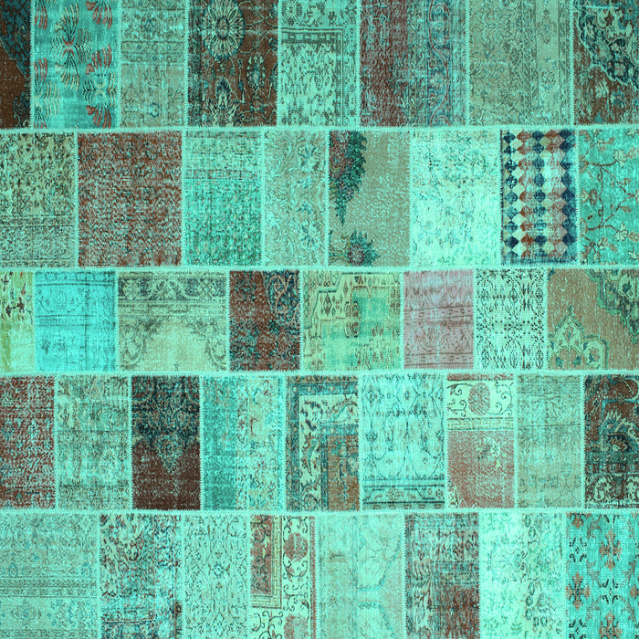 Square Patchwork Turquoise Transitional Rug, con1396turq