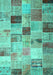 Machine Washable Patchwork Turquoise Transitional Area Rugs, wshcon1396turq