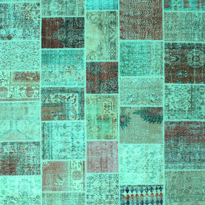 Machine Washable Patchwork Turquoise Transitional Area Rugs, wshcon1396turq