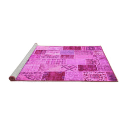 Sideview of Machine Washable Patchwork Pink Transitional Rug, wshcon1397pnk