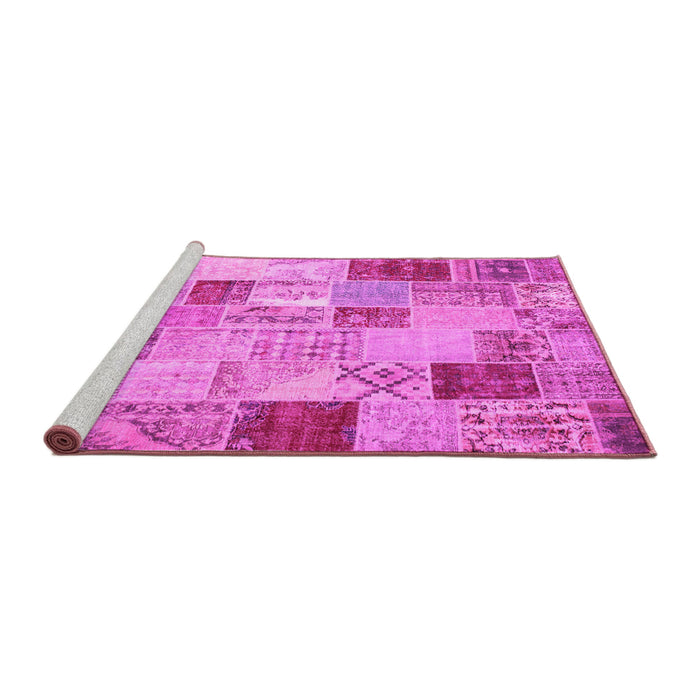 Sideview of Machine Washable Patchwork Pink Transitional Rug, wshcon1397pnk
