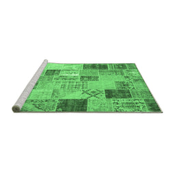 Sideview of Machine Washable Patchwork Emerald Green Transitional Area Rugs, wshcon1397emgrn