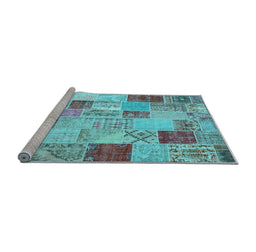 Sideview of Machine Washable Patchwork Light Blue Transitional Rug, wshcon1397lblu
