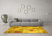 Machine Washable Patchwork Yellow Transitional Rug in a Living Room, wshcon1397yw