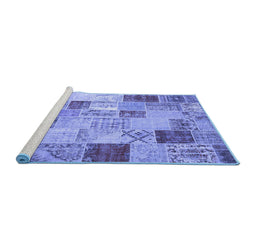 Sideview of Machine Washable Patchwork Blue Transitional Rug, wshcon1397blu