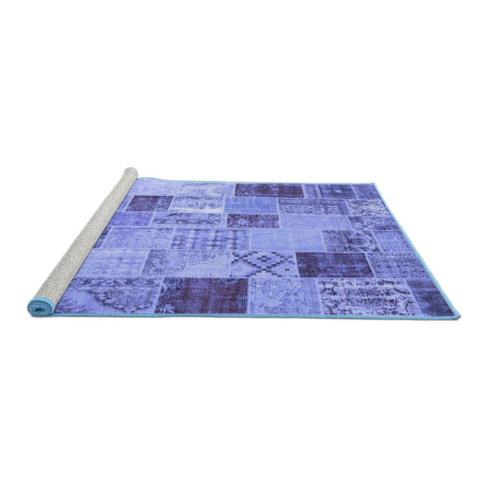 Sideview of Machine Washable Patchwork Blue Transitional Rug, wshcon1397blu