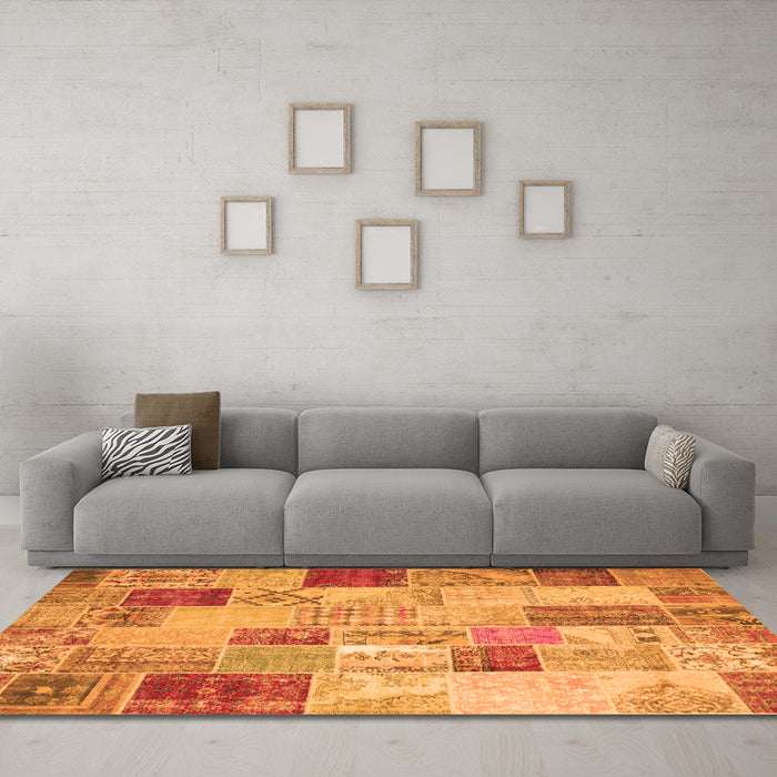 Machine Washable Patchwork Orange Transitional Area Rugs in a Living Room, wshcon1397org