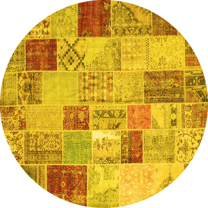 Round Patchwork Yellow Transitional Rug, con1397yw