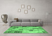 Machine Washable Patchwork Emerald Green Transitional Area Rugs in a Living Room,, wshcon1397emgrn