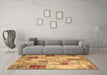 Machine Washable Patchwork Brown Transitional Rug in a Living Room,, wshcon1397brn