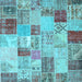 Square Machine Washable Patchwork Light Blue Transitional Rug, wshcon1397lblu