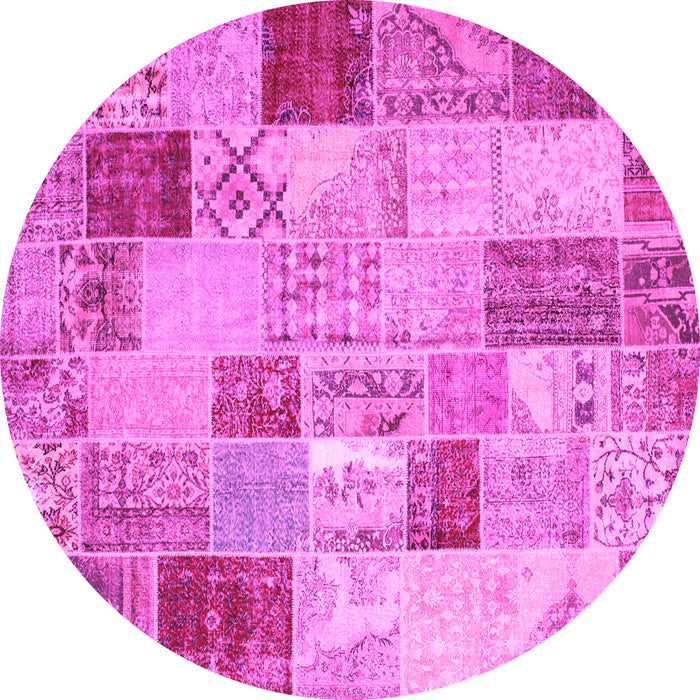 Round Machine Washable Patchwork Pink Transitional Rug, wshcon1397pnk