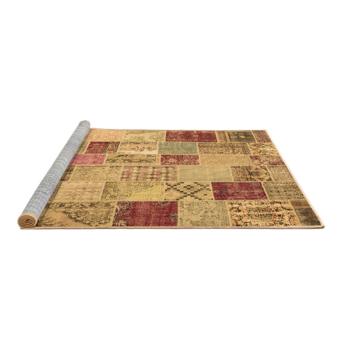 Sideview of Machine Washable Patchwork Brown Transitional Rug, wshcon1397brn