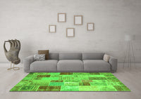 Machine Washable Patchwork Green Transitional Rug, wshcon1397grn