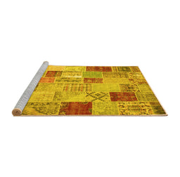 Sideview of Machine Washable Patchwork Yellow Transitional Rug, wshcon1397yw