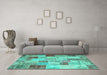 Machine Washable Patchwork Turquoise Transitional Area Rugs in a Living Room,, wshcon1397turq