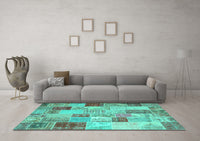 Machine Washable Patchwork Turquoise Transitional Rug, wshcon1397turq