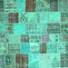 Square Machine Washable Patchwork Turquoise Transitional Area Rugs, wshcon1397turq